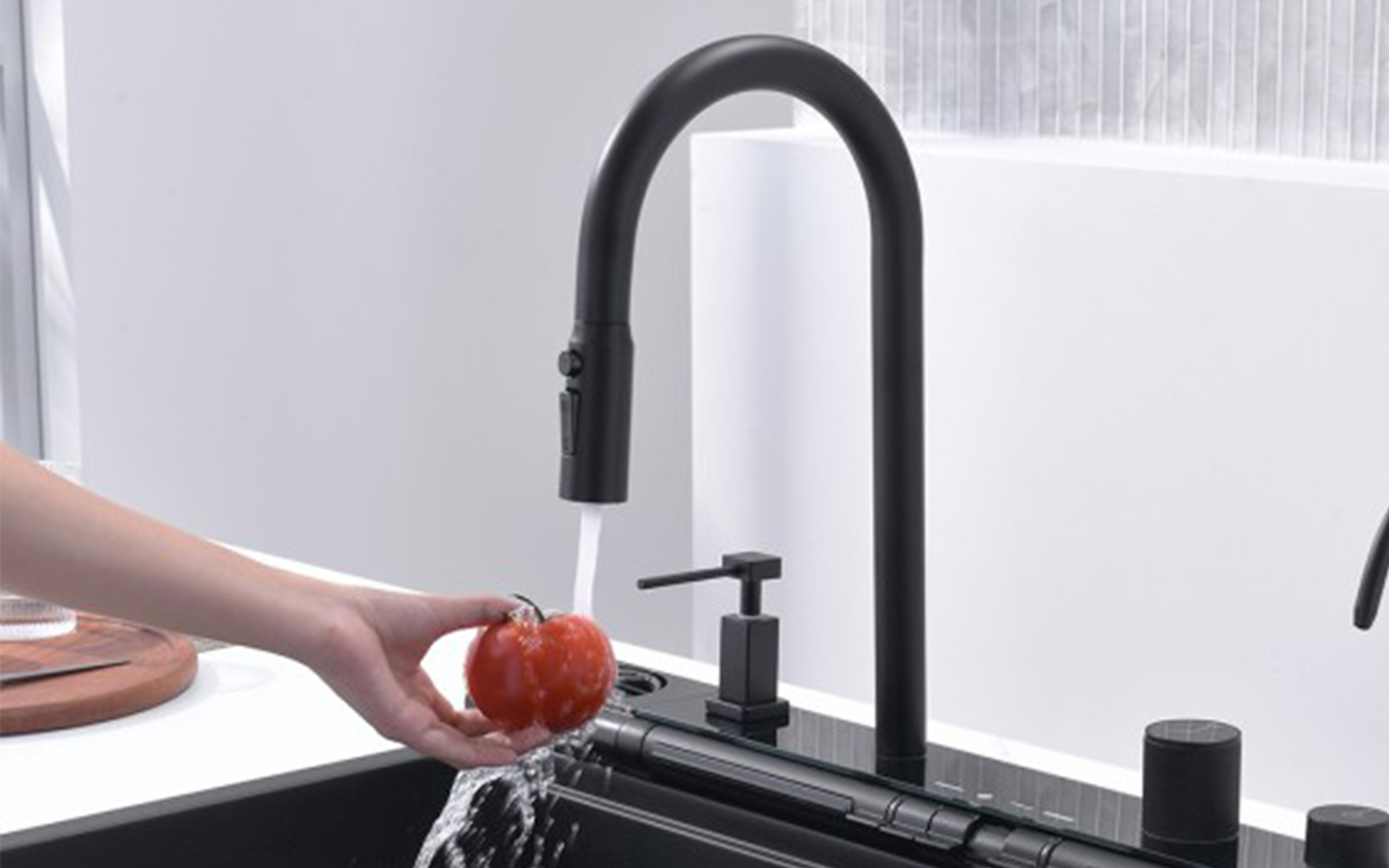 Multifunctional sink with mixer tap AQUARIS, black  2